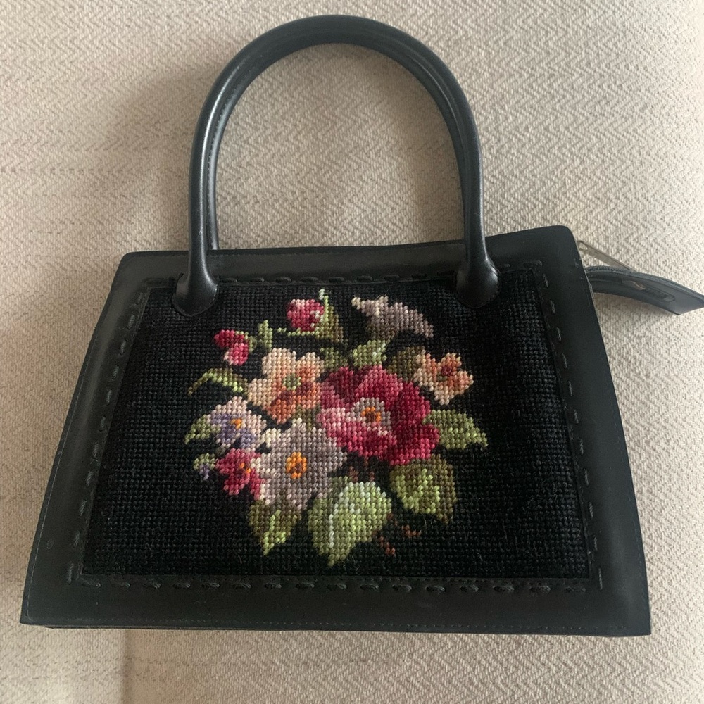 Stylecraft Vintage Needlepoint Black Bag